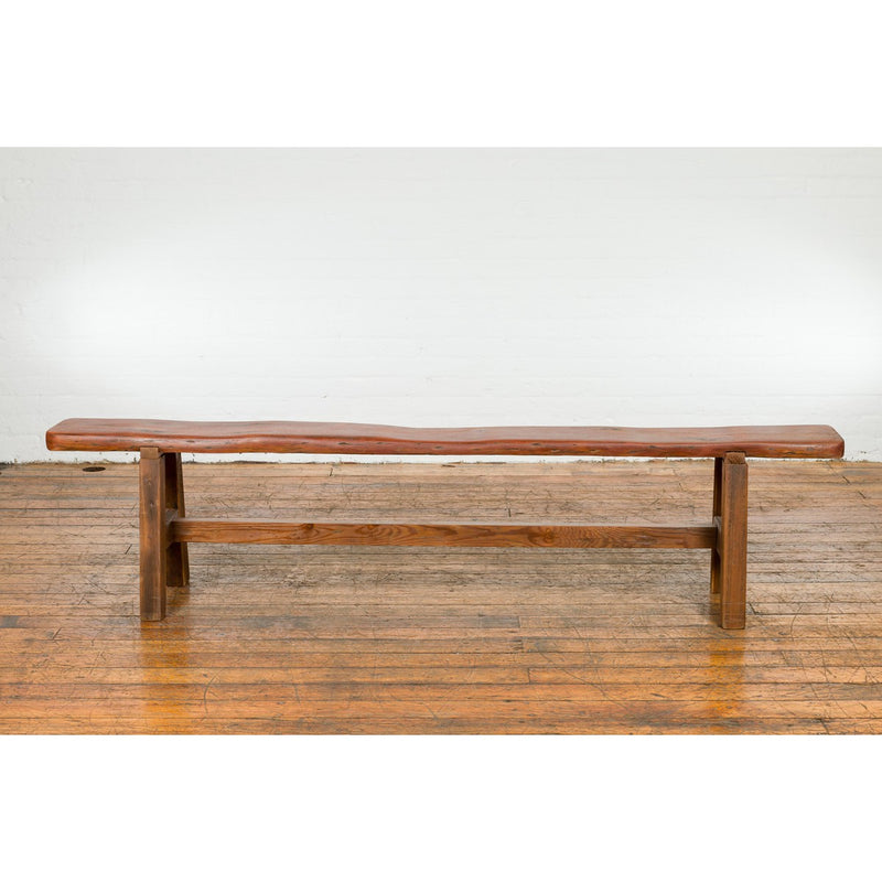 Rustic Long A-Frame Wooden Bench with Cross Stretcher and Splaying Legs-YN7644-12. Asian & Chinese Furniture, Art, Antiques, Vintage Home Décor for sale at FEA Home