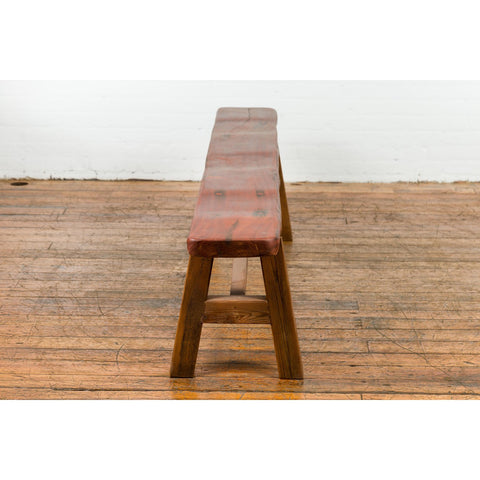 Rustic Long A-Frame Wooden Bench with Cross Stretcher and Splaying Legs-YN7644-13. Asian & Chinese Furniture, Art, Antiques, Vintage Home Décor for sale at FEA Home