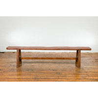 Rustic Long A-Frame Wooden Bench with Cross Stretcher and Splaying Legs