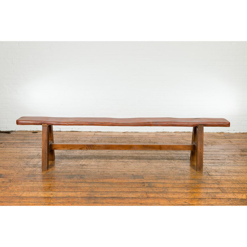 Rustic Long A-Frame Wooden Bench with Cross Stretcher and Splaying Legs-YN7644-2. Asian & Chinese Furniture, Art, Antiques, Vintage Home Décor for sale at FEA Home
