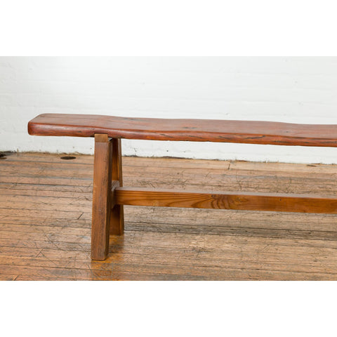 Rustic Long A-Frame Wooden Bench with Cross Stretcher and Splaying Legs-YN7644-3. Asian & Chinese Furniture, Art, Antiques, Vintage Home Décor for sale at FEA Home