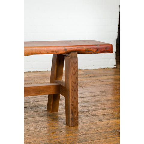 Mingei Style Rustic A-Frame Wooden Bench Made of Railroad Ties with Stretcher-YN7645-4. Asian & Chinese Furniture, Art, Antiques, Vintage Home Décor for sale at FEA Home