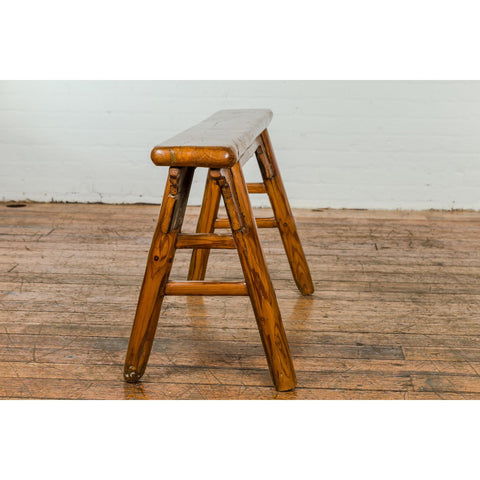 Small Vintage A-Frame Wooden Bench with Rustic Appearance and Splaying Legs-YN7652-11. Asian & Chinese Furniture, Art, Antiques, Vintage Home Décor for sale at FEA Home