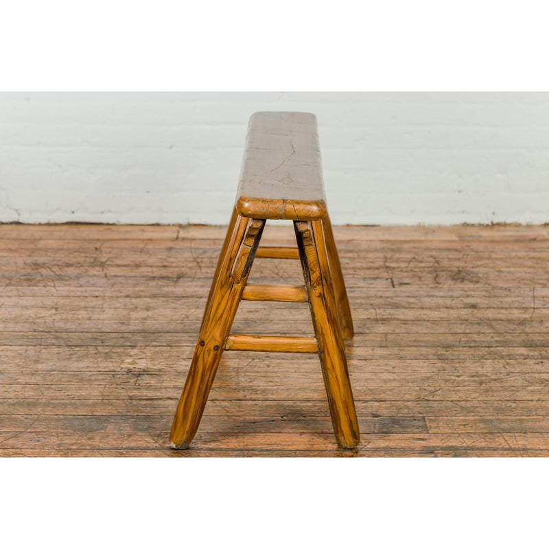 Small Vintage A-Frame Wooden Bench with Rustic Appearance and Splaying Legs-YN7652-13. Asian & Chinese Furniture, Art, Antiques, Vintage Home Décor for sale at FEA Home