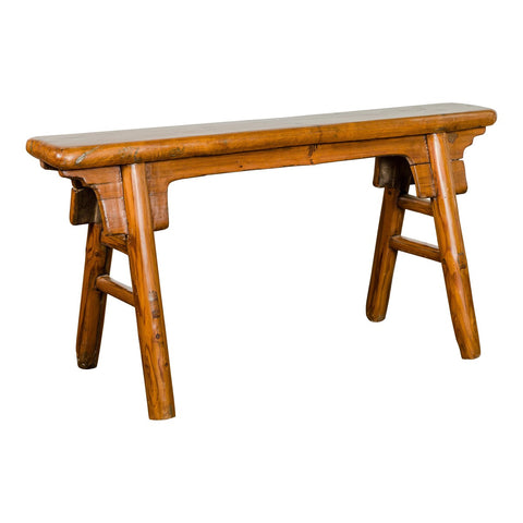 Small Vintage A-Frame Wooden Bench with Rustic Appearance and Splaying Legs-YN7652-14. Asian & Chinese Furniture, Art, Antiques, Vintage Home Décor for sale at FEA Home