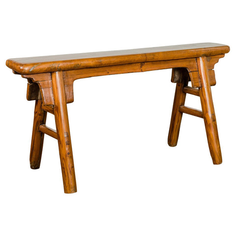 Small Vintage A-Frame Wooden Bench with Rustic Appearance and Splaying Legs-YN7652-1. Asian & Chinese Furniture, Art, Antiques, Vintage Home Décor for sale at FEA Home