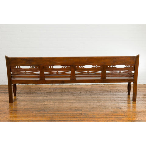 Dutch Colonial Bench with Carved Back, Scrolling Arms and Turned Baluster Legs-YN7655-14. Asian & Chinese Furniture, Art, Antiques, Vintage Home Décor for sale at FEA Home
