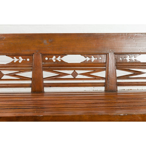 Dutch Colonial Bench with Carved Back, Scrolling Arms and Turned Baluster Legs-YN7655-7. Asian & Chinese Furniture, Art, Antiques, Vintage Home Décor for sale at FEA Home