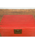 Red Vintage Wooden Trunk with Square Brass Latch-10. Asian & Chinese Furniture, Art, Antiques, Vintage Home Décor for sale at FEA Home