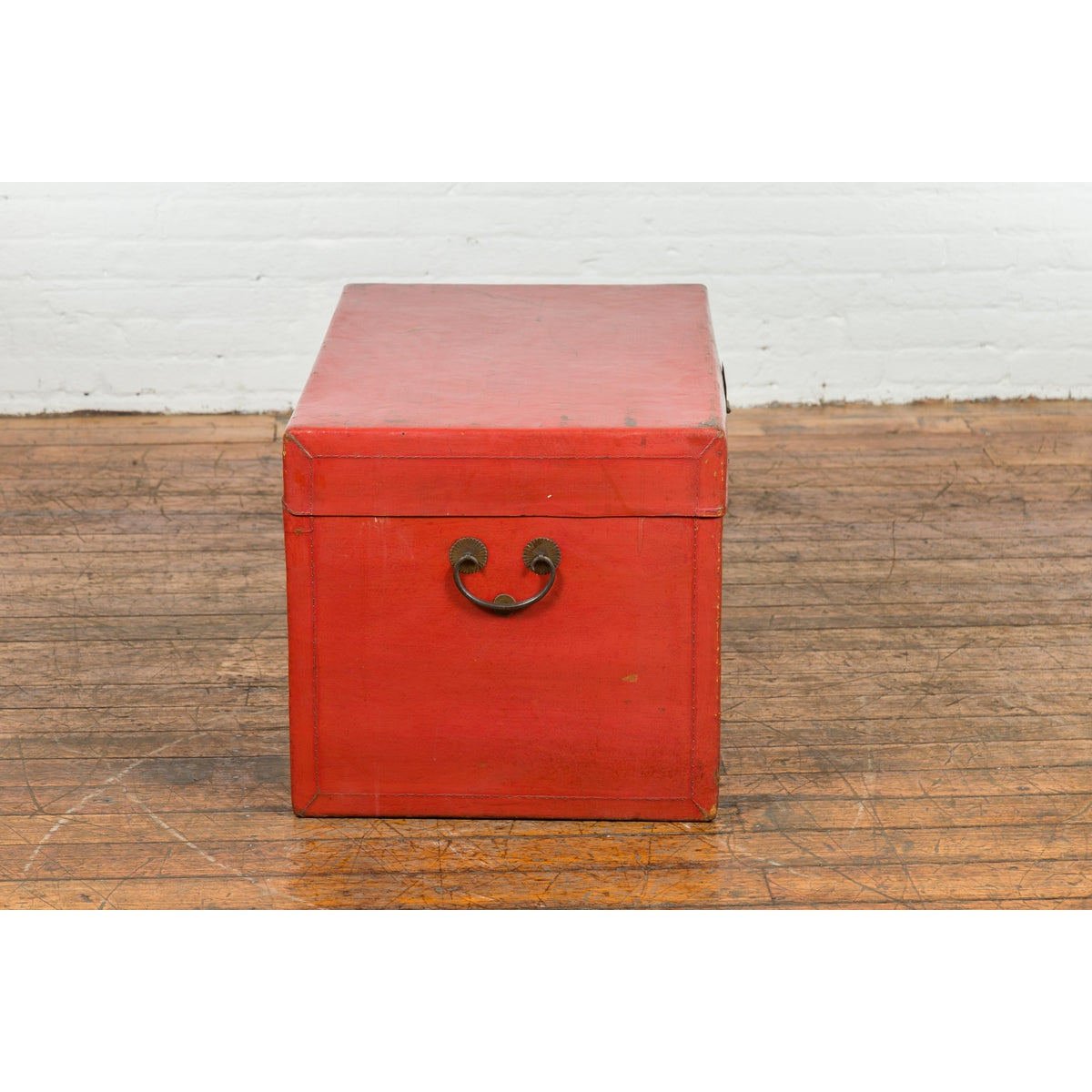 Red Vintage Wooden Trunk with Square Brass Latch-12. Asian & Chinese Furniture, Art, Antiques, Vintage Home Décor for sale at FEA Home