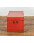 Red Vintage Wooden Trunk with Square Brass Latch-12. Asian & Chinese Furniture, Art, Antiques, Vintage Home Décor for sale at FEA Home
