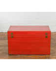 Red Vintage Wooden Trunk with Square Brass Latch-13. Asian & Chinese Furniture, Art, Antiques, Vintage Home Décor for sale at FEA Home