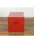 Red Vintage Wooden Trunk with Square Brass Latch-14. Asian & Chinese Furniture, Art, Antiques, Vintage Home Décor for sale at FEA Home