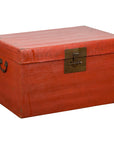 Red Vintage Wooden Trunk with Square Brass Latch-1. Asian & Chinese Furniture, Art, Antiques, Vintage Home Décor for sale at FEA Home