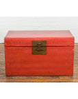 Red Vintage Wooden Trunk with Square Brass Latch-2. Asian & Chinese Furniture, Art, Antiques, Vintage Home Décor for sale at FEA Home