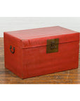 Red Vintage Wooden Trunk with Square Brass Latch-4. Asian & Chinese Furniture, Art, Antiques, Vintage Home Décor for sale at FEA Home