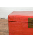 Red Vintage Wooden Trunk with Square Brass Latch-5. Asian & Chinese Furniture, Art, Antiques, Vintage Home Décor for sale at FEA Home