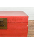 Red Vintage Wooden Trunk with Square Brass Latch-6. Asian & Chinese Furniture, Art, Antiques, Vintage Home Décor for sale at FEA Home