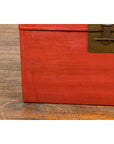 Red Vintage Wooden Trunk with Square Brass Latch-7. Asian & Chinese Furniture, Art, Antiques, Vintage Home Décor for sale at FEA Home
