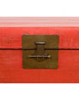 Red Vintage Wooden Trunk with Square Brass Latch-9. Asian & Chinese Furniture, Art, Antiques, Vintage Home Décor for sale at FEA Home