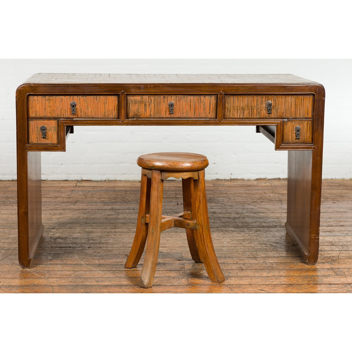 Waterfall Style Vintage Desk with Unique Drawer Design-10. Asian & Chinese Furniture, Art, Antiques, Vintage Home Décor for sale at FEA Home