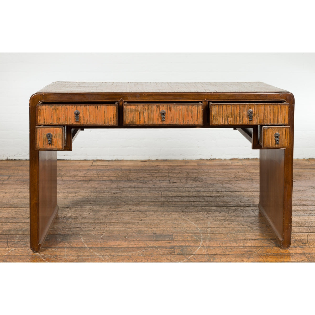 Waterfall Style Vintage Desk with Unique Drawer Design-9. Asian & Chinese Furniture, Art, Antiques, Vintage Home Décor for sale at FEA Home