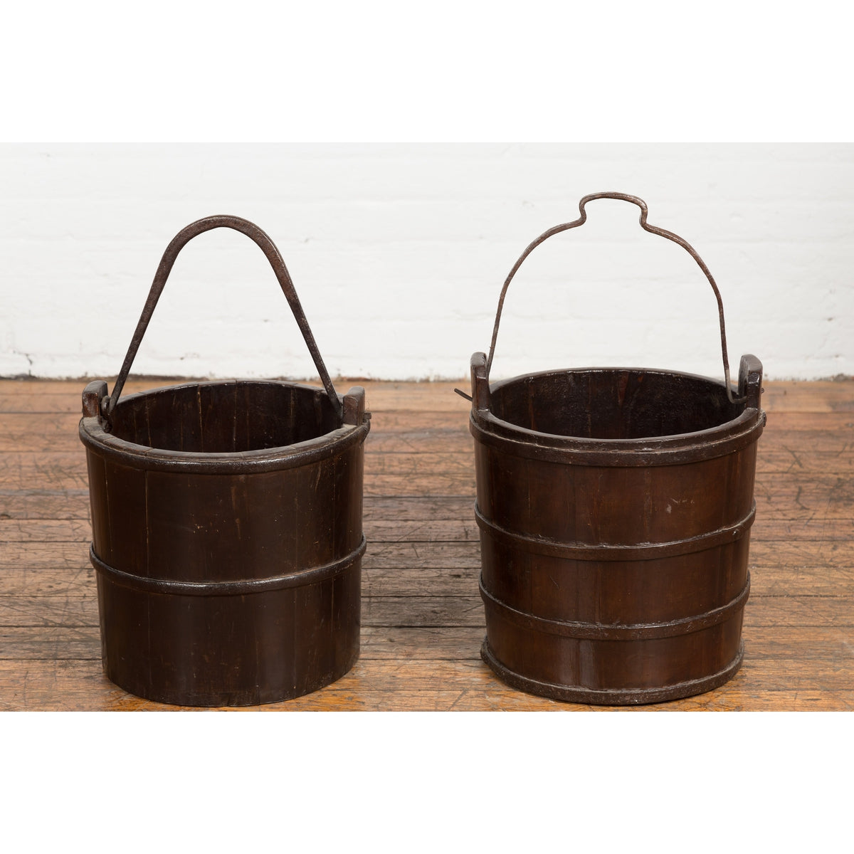 19th Century Chinese Wooden Well Buckets with Dark Brown Lacquer, Sold Each-15. Asian & Chinese Furniture, Art, Antiques, Vintage Home Décor for sale at FEA Home