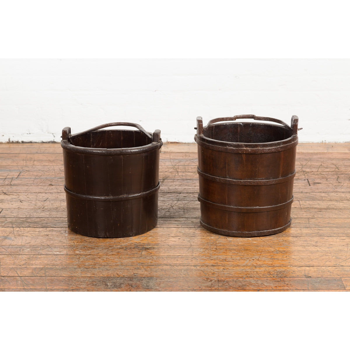 19th Century Chinese Wooden Well Buckets with Dark Brown Lacquer, Sold Each-2. Asian & Chinese Furniture, Art, Antiques, Vintage Home Décor for sale at FEA Home