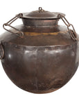 Antique Indian 19th Century Iron Lidded Water Vessel with Brass Accents-1. Asian & Chinese Furniture, Art, Antiques, Vintage Home Décor for sale at FEA Home