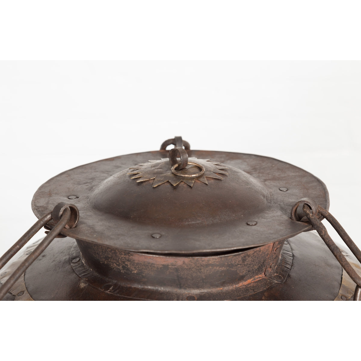 Antique Indian 19th Century Iron Lidded Water Vessel with Brass Accents-5. Asian & Chinese Furniture, Art, Antiques, Vintage Home Décor for sale at FEA Home