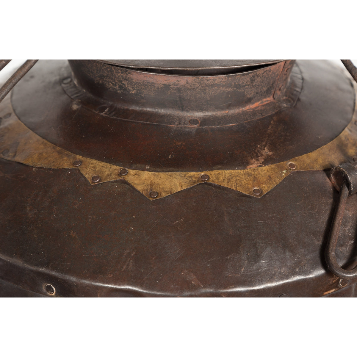 Antique Indian 19th Century Iron Lidded Water Vessel with Brass Accents-7. Asian & Chinese Furniture, Art, Antiques, Vintage Home Décor for sale at FEA Home
