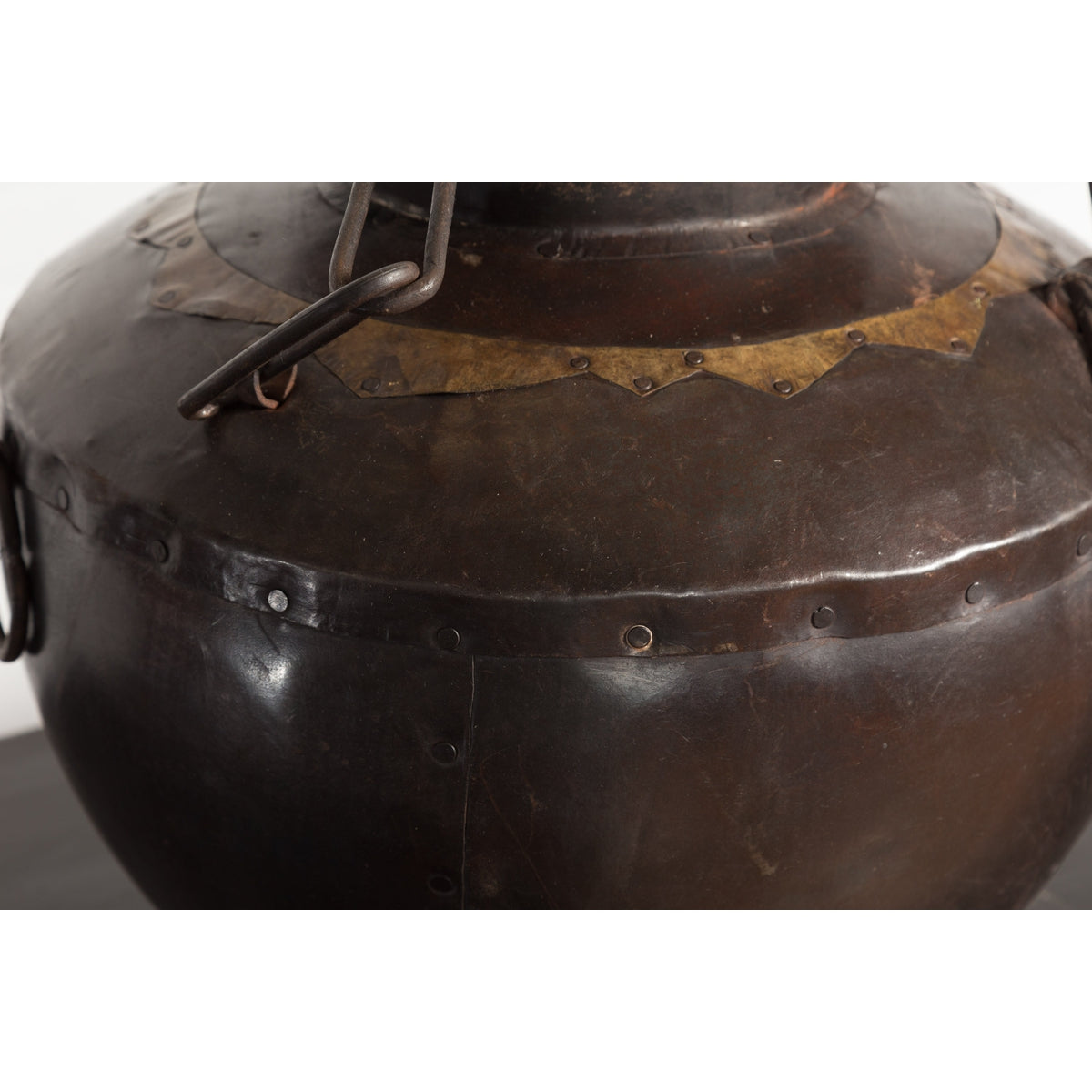 Antique Indian 19th Century Iron Lidded Water Vessel with Brass Accents-8. Asian & Chinese Furniture, Art, Antiques, Vintage Home Décor for sale at FEA Home