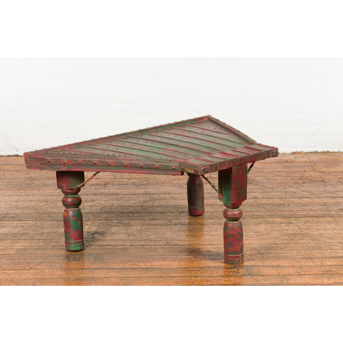 Triangular Green & Red Cart Converted into Coffee Table-14. Asian & Chinese Furniture, Art, Antiques, Vintage Home Décor for sale at FEA Home
