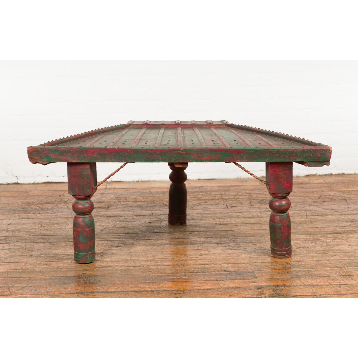 Triangular Green & Red Cart Converted into Coffee Table-16. Asian & Chinese Furniture, Art, Antiques, Vintage Home Décor for sale at FEA Home