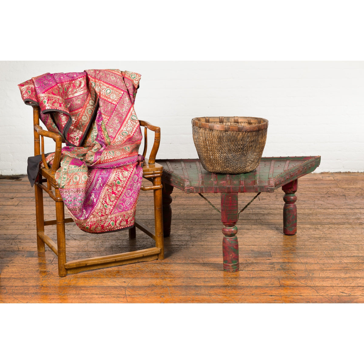Triangular Green & Red Cart Converted into Coffee Table-3. Asian & Chinese Furniture, Art, Antiques, Vintage Home Décor for sale at FEA Home