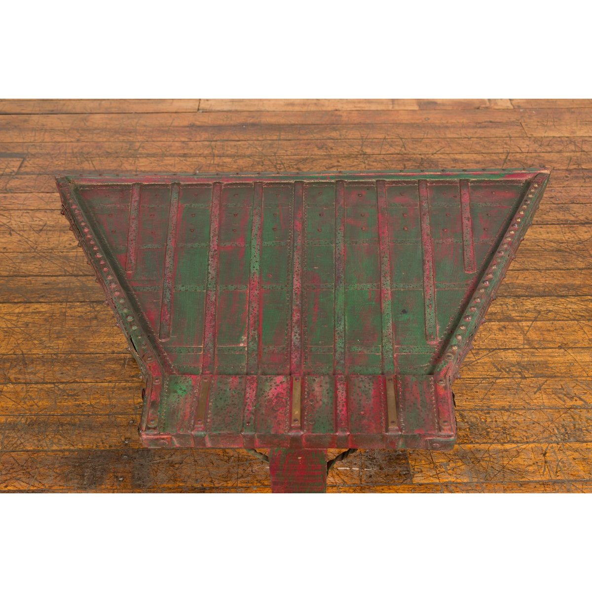 Triangular Green & Red Cart Converted into Coffee Table-4. Asian & Chinese Furniture, Art, Antiques, Vintage Home Décor for sale at FEA Home