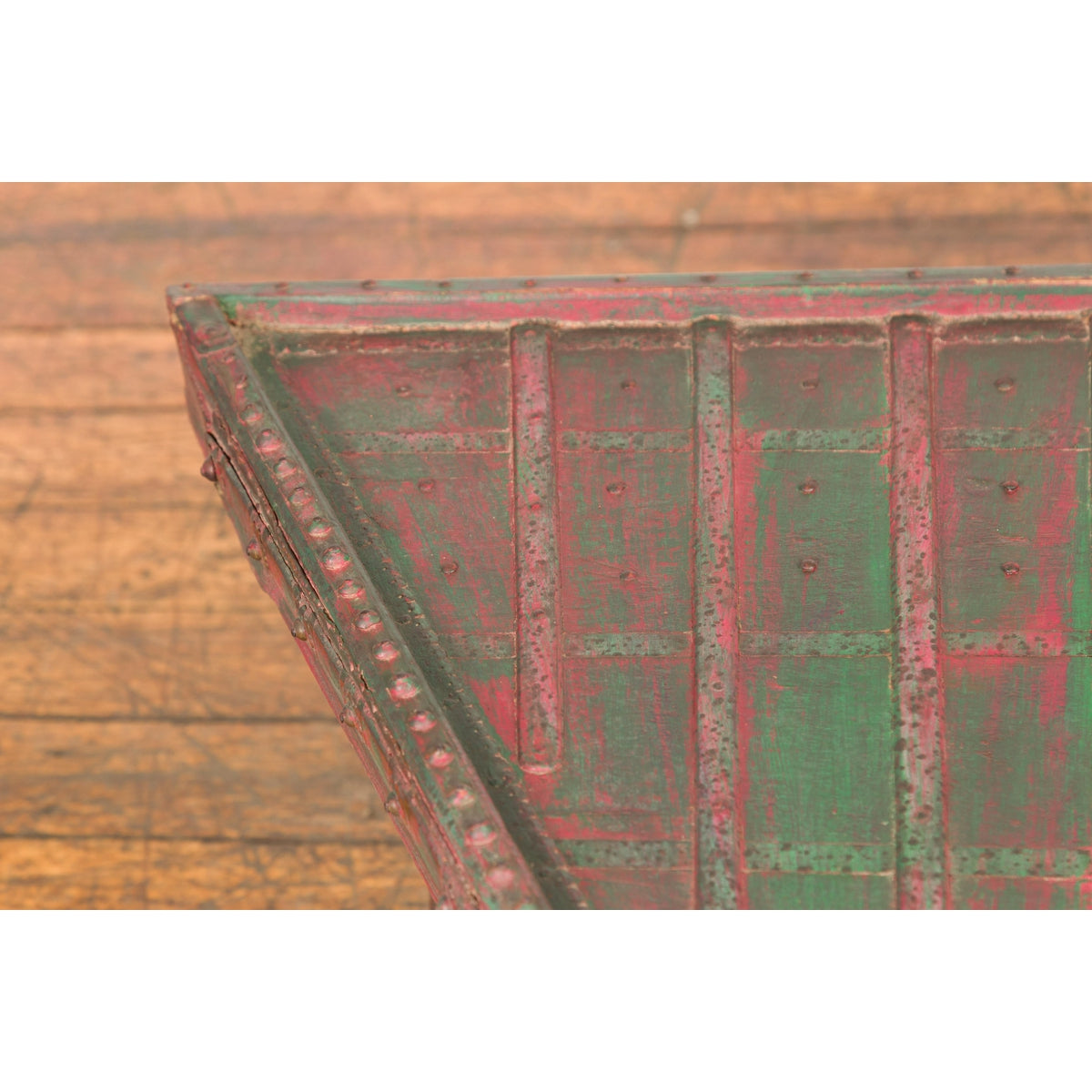Triangular Green & Red Cart Converted into Coffee Table-5. Asian & Chinese Furniture, Art, Antiques, Vintage Home Décor for sale at FEA Home