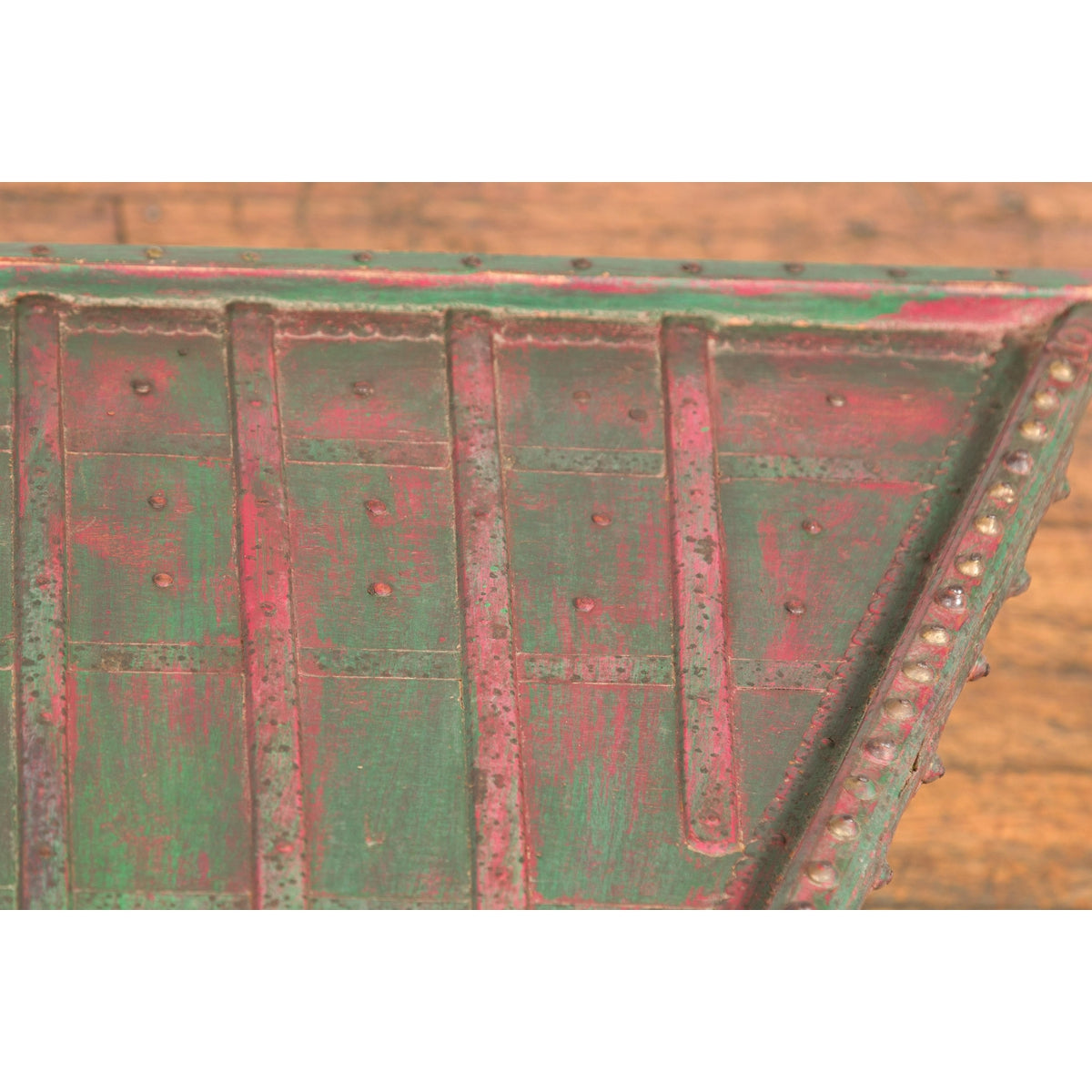Triangular Green & Red Cart Converted into Coffee Table-6. Asian & Chinese Furniture, Art, Antiques, Vintage Home Décor for sale at FEA Home