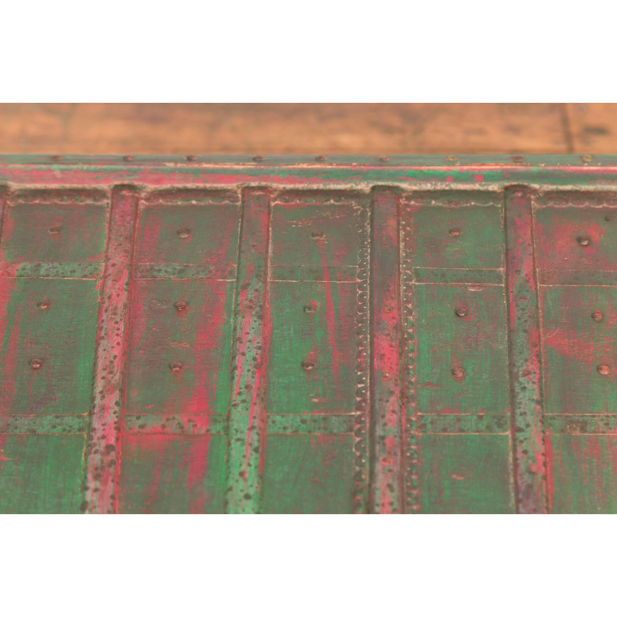 Triangular Green & Red Cart Converted into Coffee Table-8. Asian & Chinese Furniture, Art, Antiques, Vintage Home Décor for sale at FEA Home