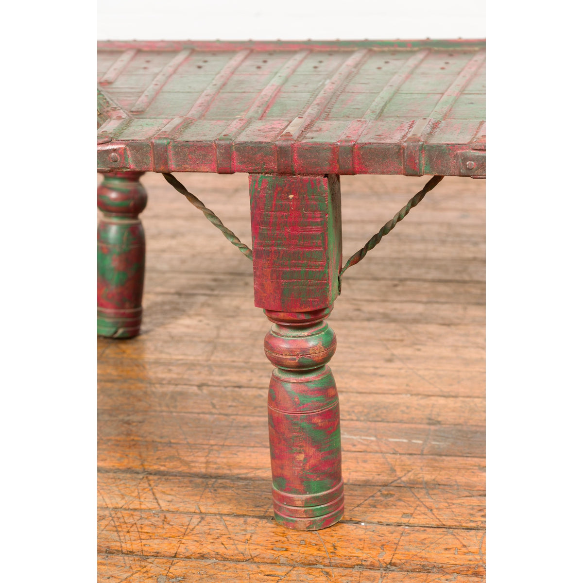Triangular Green & Red Cart Converted into Coffee Table-9. Asian & Chinese Furniture, Art, Antiques, Vintage Home Décor for sale at FEA Home