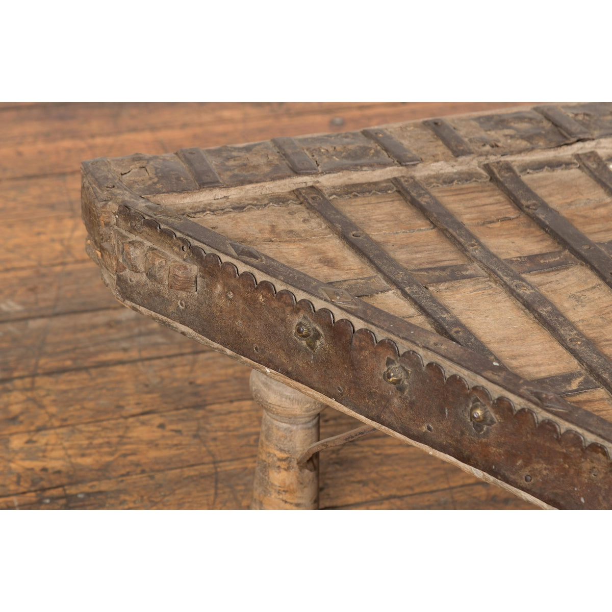 Rustic Coffee Table Made of 19th Century Indian Bullock Cart with Iron Details-11. Asian & Chinese Furniture, Art, Antiques, Vintage Home Décor for sale at FEA Home