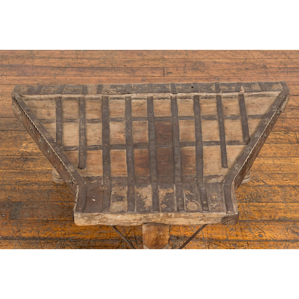 Rustic Coffee Table Made of 19th Century Indian Bullock Cart with Iron Details-4. Asian & Chinese Furniture, Art, Antiques, Vintage Home Décor for sale at FEA Home