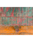 Rustic Red and Green Coffee Table with Trapezoidal Top and Iron Stretchers-10. Asian & Chinese Furniture, Art, Antiques, Vintage Home Décor for sale at FEA Home
