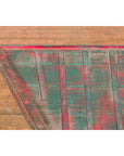 Rustic Red and Green Coffee Table with Trapezoidal Top and Iron Stretchers-11. Asian & Chinese Furniture, Art, Antiques, Vintage Home Décor for sale at FEA Home