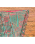Rustic Red and Green Coffee Table with Trapezoidal Top and Iron Stretchers-12. Asian & Chinese Furniture, Art, Antiques, Vintage Home Décor for sale at FEA Home