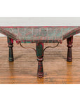 Rustic Red and Green Coffee Table with Trapezoidal Top and Iron Stretchers-13. Asian & Chinese Furniture, Art, Antiques, Vintage Home Décor for sale at FEA Home
