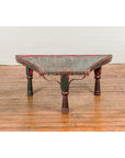 Rustic Red and Green Coffee Table with Trapezoidal Top and Iron Stretchers-14. Asian & Chinese Furniture, Art, Antiques, Vintage Home Décor for sale at FEA Home