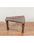 Rustic Red and Green Coffee Table with Trapezoidal Top and Iron Stretchers-2. Asian & Chinese Furniture, Art, Antiques, Vintage Home Décor for sale at FEA Home