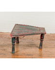 Rustic Red and Green Coffee Table with Trapezoidal Top and Iron Stretchers-4. Asian & Chinese Furniture, Art, Antiques, Vintage Home Décor for sale at FEA Home