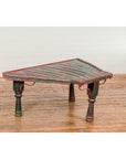 Rustic Red and Green Coffee Table with Trapezoidal Top and Iron Stretchers-5. Asian & Chinese Furniture, Art, Antiques, Vintage Home Décor for sale at FEA Home